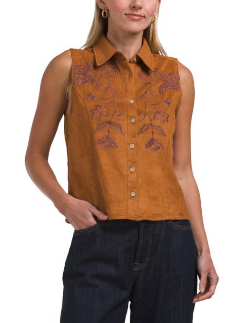 LIV LOS ANGELES Faux Suede Embroidered Vest